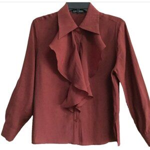 Chicwish Women Siz M Vintage inspired Retro Blouse Top Career Rust Button Front